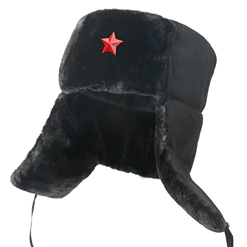 Russische Mütze Uschanka-Mütze Für Herren Mit Ohrenklappen, Damen-Wintermütze, Warme Bomber-Kunstpelz-Russische Mützen Für Damen, Ski-Schnee-Hüte, B Red Star, Einheitsgröße Russische Mütze Uschanka-Mütze Für Herren Mit Ohrenklappen, Damen-Wintermütze, Warme Bomber-Kunstpelz-Russische Mützen Für Damen, Ski-Schnee-Hüte, B Red Star, Einheitsgröße von DEPAJA