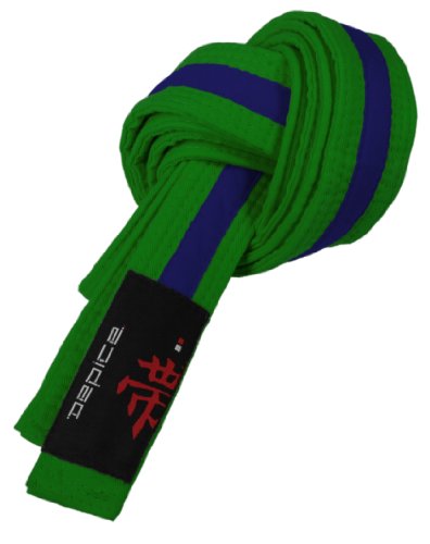 DEPICE Kampfsport Gürtel – Reine Baumwolle mit 7 Reihen kraftvoller Poly-Nähte, grün-blau, 220 cm von DEPICE