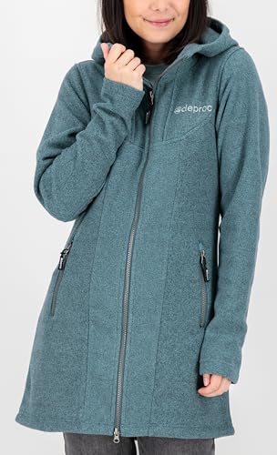 Deproc Active Damen Fleecemantel Strickfleecejacke Longjacket mit Kapuze Übergangsjacke Windbreaker Fleecejacke Frauen GLORY APRIL von DEPROC-Active