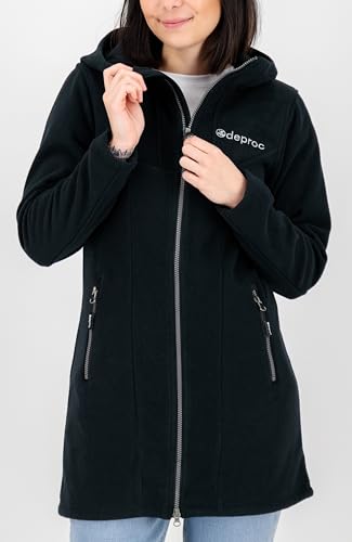 Deproc Active Damen Fleecemantel Strickfleecejacke Longjacket mit Kapuze Übergangsjacke Windbreaker Fleecejacke Frauen GLORY APRIL von DEPROC-Active