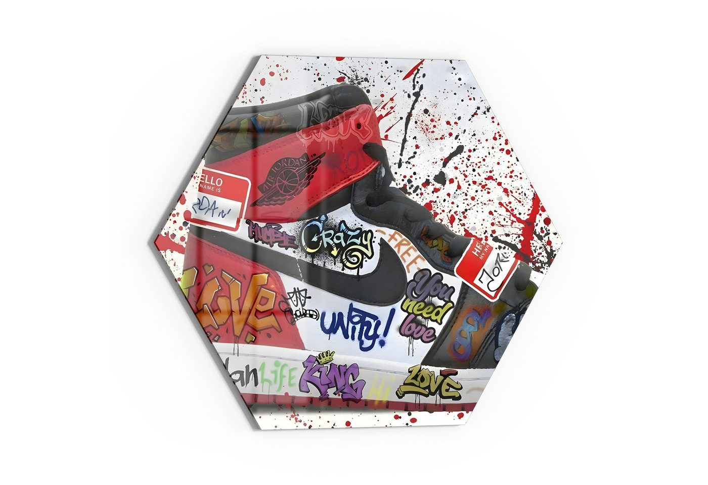 DEQOART Glasbild 'Graffiti-Sneaker Szene', 'Graffiti-Sneaker Szene', Glas Wandbild Bild schwebend modern von DEQOART