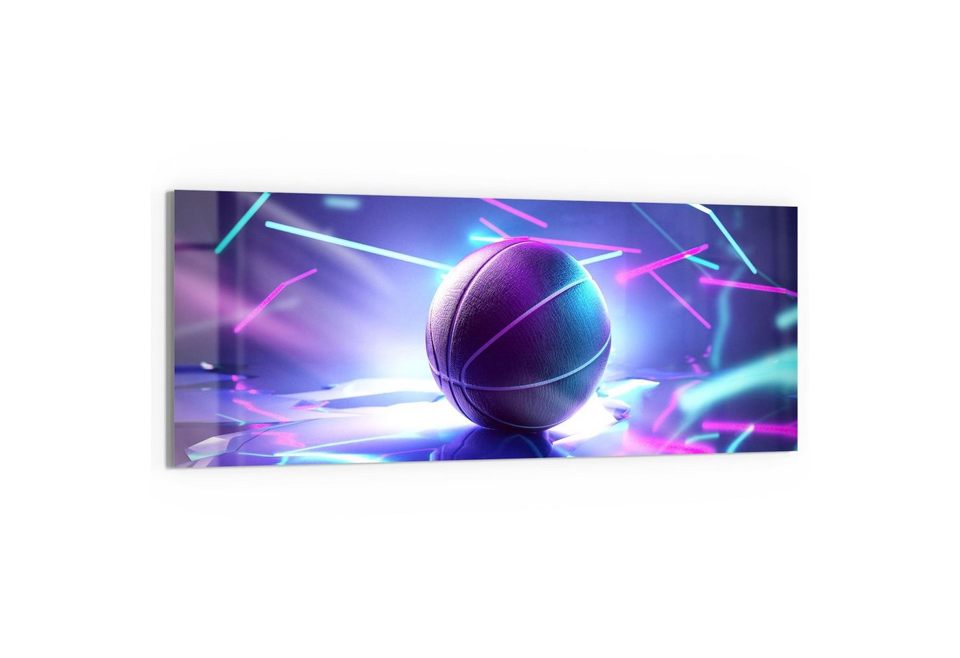 DEQORI Glasbild 'Inszenierter Basketball', 'Inszenierter Basketball', Glas Wandbild Bild schwebend modern von DEQORI