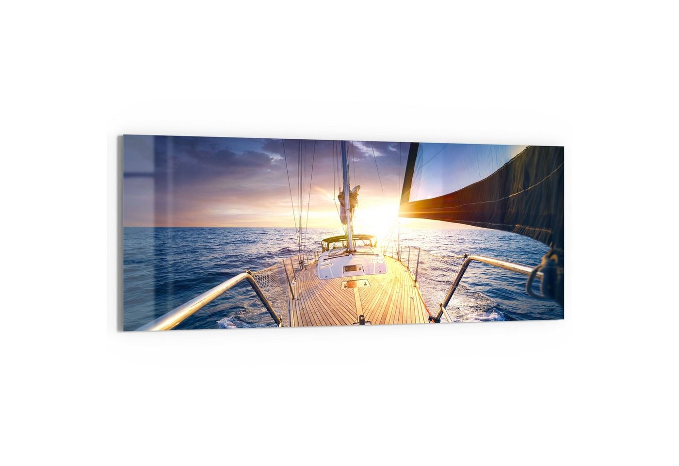 DEQORI Glasbild 'Segelboot jagt Abendsonne', 'Segelboot jagt Abendsonne', Glas Wandbild Bild schwebend modern von DEQORI