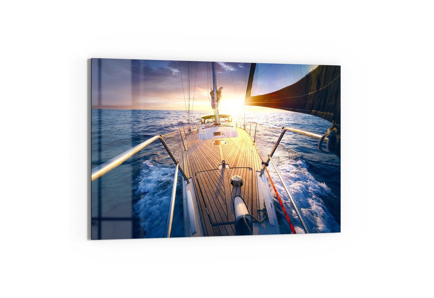 DEQORI Glasbild 'Segelboot jagt Abendsonne', 'Segelboot jagt Abendsonne', Glas Wandbild Bild schwebend modern DEQORI Glasbild 'Segelboot jagt Abendsonne', 'Segelboot jagt Abendsonne', Glas Wandbild Bild schwebend modern von DEQORI