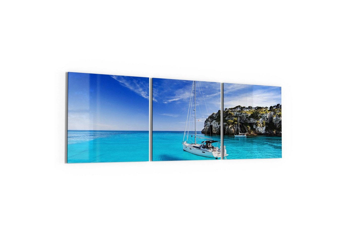 DEQORI Glasbild 'Segelboote in einer Bucht', 'Segelboote in einer Bucht', Glas Wandbild Bild schwebend modern von DEQORI