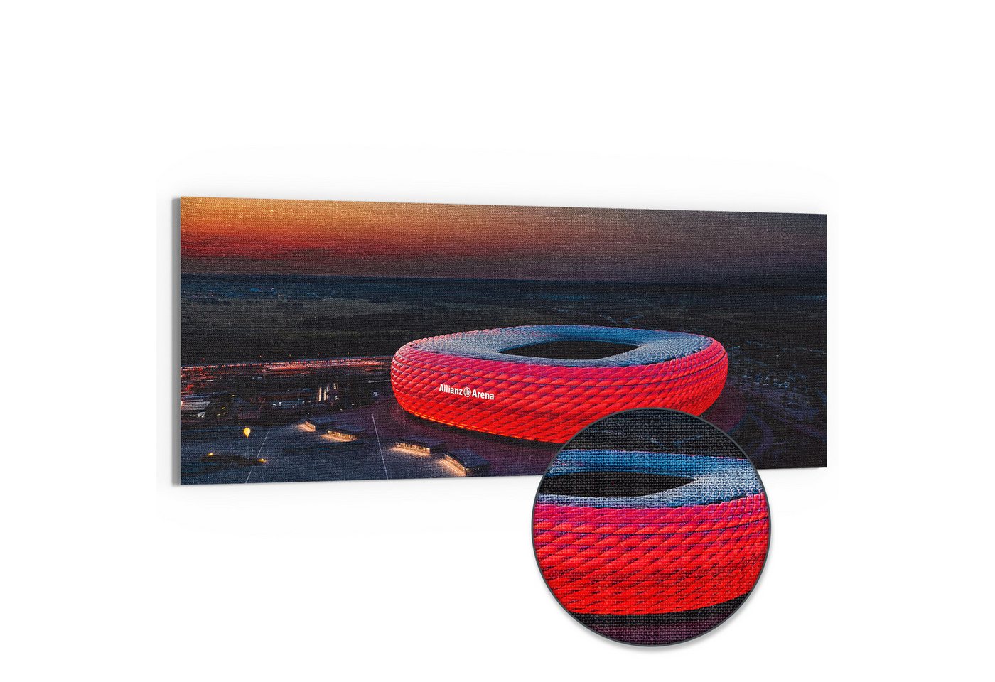 DEQORI Leinwandbild 'Allianz Arena, München', 'Allianz Arena, München', Hybrid Leinwand Bild Wandbild flach modern von DEQORI