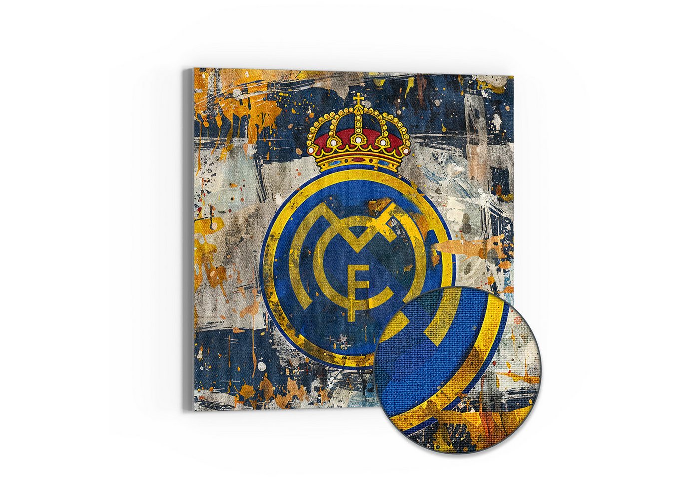 DEQORI Leinwandbild 'Wappen Real Madrid', 'Wappen Real Madrid', Hybrid Leinwand Bild Wandbild flach modern von DEQORI