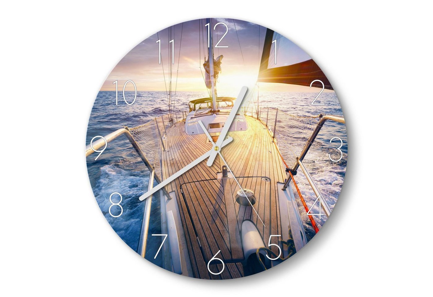 DEQORI Wanduhr 'Segelboot jagt Abendsonne' (Glas Glasuhr modern Wand Uhr Design Küchenuhr) von DEQORI