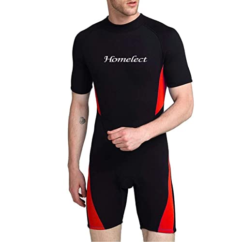 Shorty Neoprenanzüge für Männer und Frauen, 3mm Neopren Tauchanzüge, einteiliger Badeanzug in Übergröße mit Rückenreißverschluss, zum Schwimmen, Surfen, Schnorcheln, Wassersport, Rot, 6XL von DESHOME