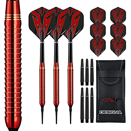 DESIGNA DARTS Mako | 20g Soft Tip Electro Brass Dart Set mit geradem Barrel inkl. 6 Standard Flights, 6 Schäften, Checkout Card und Aufbewahrungskoffer, M1, rot DESIGNA DARTS Mako | 20g Soft Tip Electro Brass Dart Set mit geradem Barrel inkl. 6 Standard Flights, 6 Schäften, Checkout Card und Aufbewahrungskoffer, M1, rot von DESIGNA DARTS