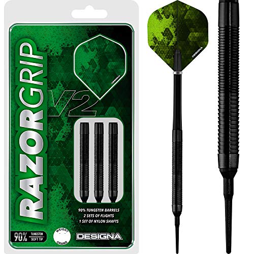 DESIGNA Razor Grip V2 Dartpfeile aus Wolfram, weiche Spitze, Schwarz, 20 von DESIGNA DARTS