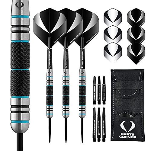 Designa D0677 Marine | 30 g Dartpfeile komplett mit Stahlspitze und 80% Tungsten Straight Barrel inkl. 6 Flights, 6 Schäften, Protektoren, Checkout-Karte und Aufbewahrungskoffer, M3, schwarz mit blau von DESIGNA DARTS