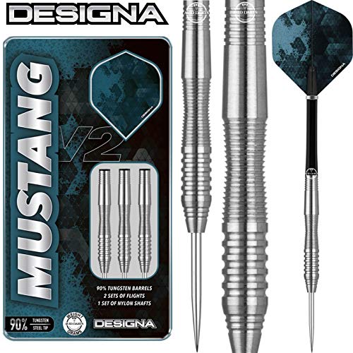 Designa Silver Mustang V2 Dartpfeile mit Stahlspitze, 25 Stück Designa Silver Mustang V2 Dartpfeile mit Stahlspitze, 25 Stück von DESIGNA
