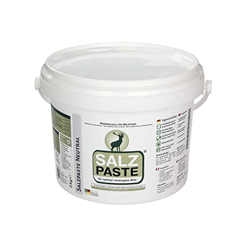 DEUSA Salzpaste Neutral - das Original seit 2004 - für optimale Mineralienversorgung des Wildes im Revier, 2 Kilo im Eimer + praktischer Spachtel, hochwertiges Mineralprodukt von EURO HUNT