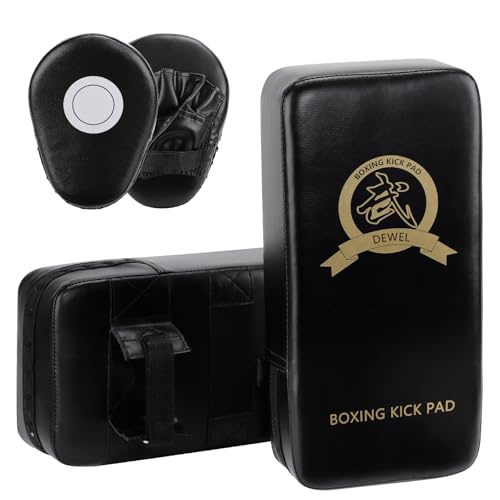DEWEL PU Leder Schlagpolster Set 2 × PU Schlagkissen und 1 Paar PU Handpratzen Pratzen Boxen für Kickboxen Thaiboxen Karate,Schwarz DEWEL PU Leder Schlagpolster Set 2 × PU Schlagkissen und 1 Paar PU Handpratzen Pratzen Boxen für Kickboxen Thaiboxen Karate,Schwarz von DEWEL