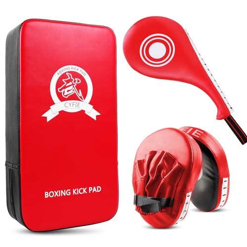 DEWEL PU Leder Schlagpolster Set mit 1 Paar Pratzen,1×Schlagkissen,1×Kick Pads,Pratzen Boxen für Kickboxen,Thaiboxen,Karate,Boxen,MMA Training Boxen Pads DEWEL PU Leder Schlagpolster Set mit 1 Paar Pratzen,1×Schlagkissen,1×Kick Pads,Pratzen Boxen für Kickboxen,Thaiboxen,Karate,Boxen,MMA Training Boxen Pads von DEWEL
