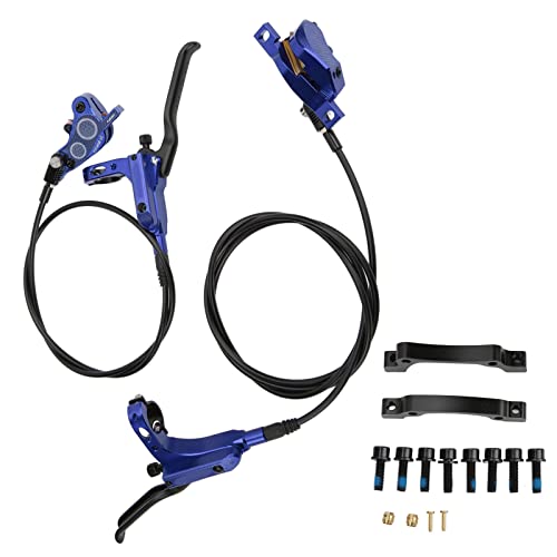 DEWIN Hydraulische Scheibenbremsen für Fahrräder, MTB-Fahrräder mit 4 Kolben vorne und hinten, hydraulische Scheibenbremse, beidseitige CNC-Ölbremse für Mountainbikes(Blau) von DEWIN