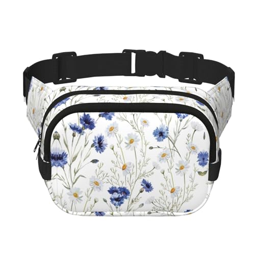 Bauchtaschen mit Blumen und Kornblumen, Gänseblümchen, für Damen und Herren, modische Hüfttaschen für Workout, Laufen, Reisen, Wandern, Schwarz , Einheitsgröße von DEXNEL