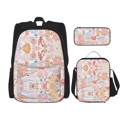 DEXNEL Coral Reef Rucksack mit Brotdose 3er Set Schulrucksäcke Passende Combo für Universum Anwendung, Schwarz , Einheitsgröße, Schulranzen-Set von DEXNEL