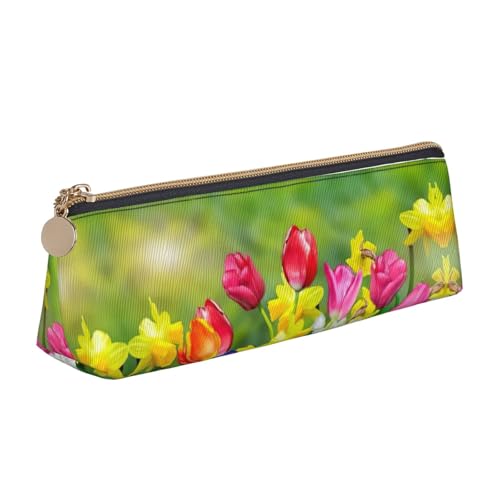 DEXNEL Federmäppchen aus Leder mit Blumenmuster, niedliches Federmäppchen, tragbare Make-up-Tasche, weiß, Einheitsgröße, Kosmetiktasche von DEXNEL