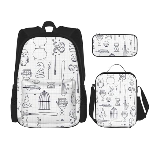 DEXNEL Große Kapazität Angelrute Rucksack Mittagessen Tasche Federmäppchen Kombination 3-teiliges Set, Verschiedene Hexenausrüstung, Einheitsgröße von DEXNEL