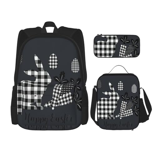 DEXNEL Happy Easter Rucksack mit Brotdose 3er Set Schulrucksäcke passende Combo für Universum Anwendung, Schwarz , Einheitsgröße, Schulranzen-Set von DEXNEL