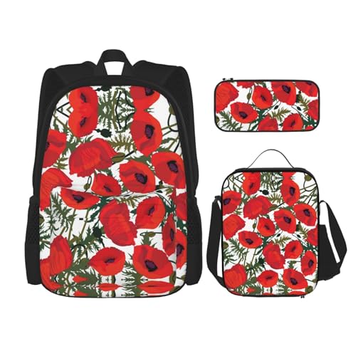 DEXNEL Rucksack mit Blumenmuster und Brotdose, 3er-Set, Schulrucksäcke, passende Kombination für Universum-Anwendungen, Schwarz , Einheitsgröße, Schulranzen-Set von DEXNEL