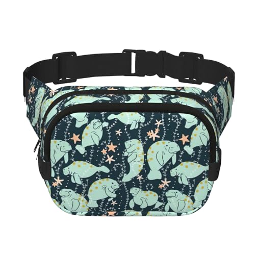 Manatee Animals Waden-Bauchtaschen für Damen und Herren, modische Hüfttaschen für Workout, Laufen, Reisen, Wandern, Schwarz , Einheitsgröße von DEXNEL