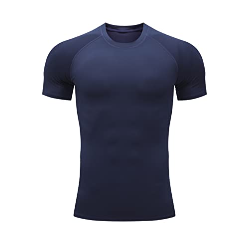 Sportshirt Herren,Kompressionsshirt Herren, Kompressionsshirt, Laufshirt Kurzarm Funktionsshirt Atmungsaktiv Männer T-Shirt für Running Workout Jogging Fitness (M,Navy Blau) von DEZYPZAM