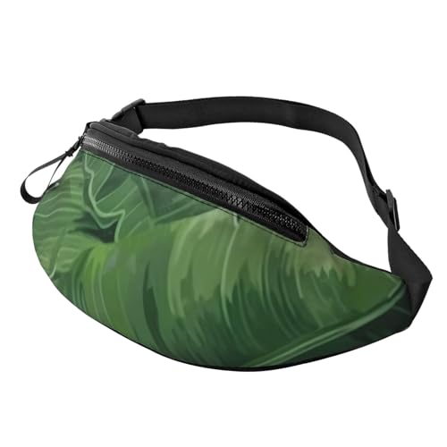 Fashion Casual Cute Green Palm Leaves Bauchtasche - Verstellbare Bauchtasche, Hüfttasche, Hüfttasche für Damen & Herren - Langlebig, Leicht, Sicherer Reißverschluss Hüfttaschen für Wandern, Reisen & von DFEPFKGOKL