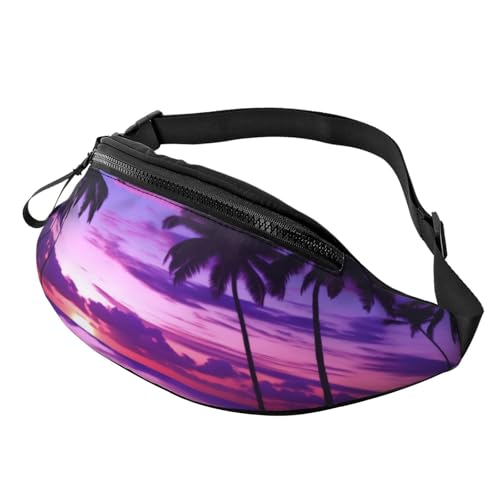 Fashion Casual Palm Tree Purple Sunset Bauchtasche - Verstellbare Bauchtasche, Hüfttasche, Hüfttasche für Damen & Herren - Langlebig, Leicht, Sicherer Reißverschluss Hüfttaschen für Wandern, Reisen & von DFEPFKGOKL