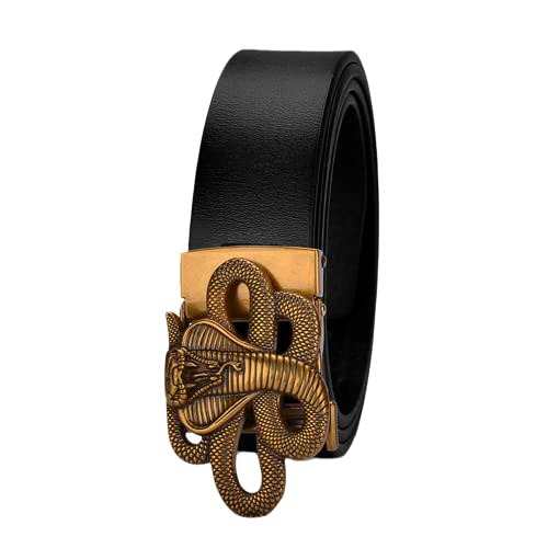 DFGGE Gürtel Herren Leder Automatik Gürtel Für Männer Ledergürtel Cool Western Kobra Schlange Schnalle Jeans Belt,Schwarz,110cm(36"~38") von DFGGE