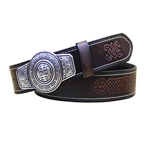 Damen Herren Leder Gürte Western geprägter Ornament Muster Ledergürtel mit klassischer Antik-Silber-Geschnitztes Rundschnalle,Unisex breit kürzbar,Kaffee,100cm/waist:32"~34" Damen Herren Leder Gürte Western geprägter Ornament Muster Ledergürtel mit klassischer Antik-Silber-Geschnitztes Rundschnalle,Unisex breit kürzbar,Kaffee,100cm/waist:32"~34" von DFGGE
