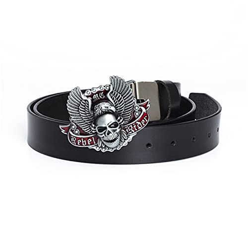 Herren Rindsleder Gürtel Taillegürtel Mit Druckknöpfe Verschluss, 3D Western Totenkopf Und Segelfliegen Adler Schnalle Jeans Ledergürtel Für Herren Damen,Schwarz,110cm/waist:36"~38" Herren Rindsleder Gürtel Taillegürtel Mit Druckknöpfe Verschluss, 3D Western Totenkopf Und Segelfliegen Adler Schnalle Jeans Ledergürtel Für Herren Damen,Schwarz,110cm/waist:36"~38" von DFGGE
