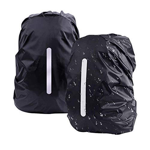 DFK 2er Regenhülle Rucksack Regenschutz Schulranzen wasserdichte Regenüberzug Ranzen Regenabdeckung Rucksackschutz für Outdoor Radfahren Camping Wandern mit Reflexstreifen 2 Verstellschnalle L 41-55L von DFK