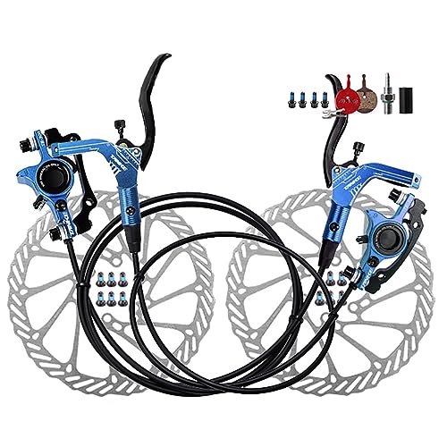 DFNBVDRR Fahrrad Hydraulische Scheibenbremse Set 2 Kolben Mountainbike Bremssattel Mit 160mm Rotoren 800mm Links Vorne 1400mm Rechts Hinten Bremsensatz (Color : Blue) von DFNBVDRR