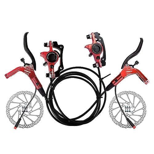 DFNBVDRR Hydraulische 2-Kolben-Scheibenbremse Für Elektrofahrräder E-Bike Hydraulische Bremsen Vorne 890mm/Hinten 1570mm Hebel Aus Aluminiumlegierung Mit Bremssätteln (Color : Red) von DFNBVDRR