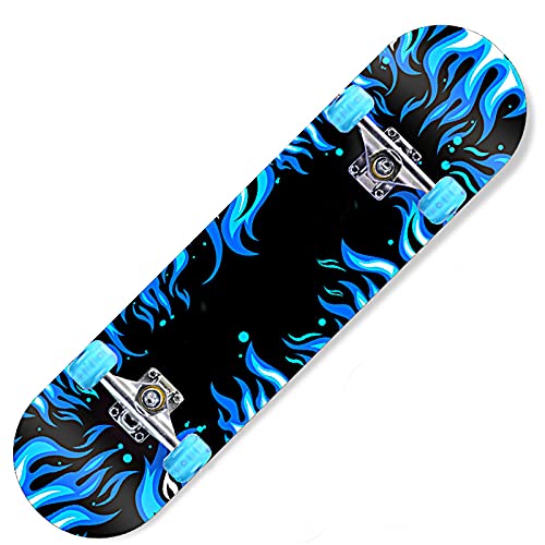 31 "Komplettes Skateboard mit bunten PU-Blinkrädern, 9 Lagen Canadian Maple Wood Deck Skateboard Double Kick Trick Board für Kinder Teenager & Erwachsene Anfänger,Blau 31 "Komplettes Skateboard mit bunten PU-Blinkrädern, 9 Lagen Canadian Maple Wood Deck Skateboard Double Kick Trick Board für Kinder Teenager & Erwachsene Anfänger,Blau von DFWYG