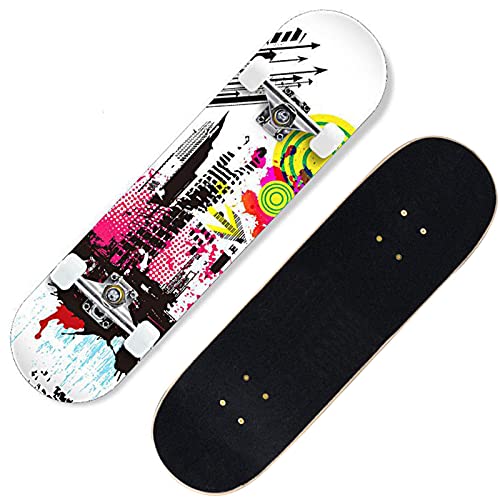 Skateboard 31 "Komplettes Skateboard, 9-lagiges kanadisches Ahornholz-Skateboard, Double Kick Standard-Skateboard für Anfänger, Kinder, Jugendliche, Erwachsene,Graffiti Skateboard 31 "Komplettes Skateboard, 9-lagiges kanadisches Ahornholz-Skateboard, Double Kick Standard-Skateboard für Anfänger, Kinder, Jugendliche, Erwachsene,Graffiti von DFWYG