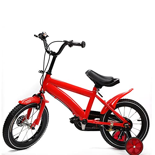 DGJMuu 14 Zoll Kinderfahrrad Fahrrad mit Stützrädern, Kohlenstoffstahl-Legierung Kinder Lauflernrad Höhe Einstellen für ab 3-6 Jahre Ausbildungsfahrzeuge Jungen Mädchen Kinder (Rot) von DGJMuu