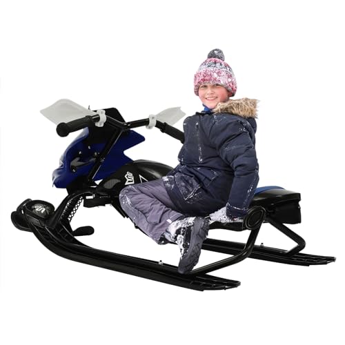 Schneeschlitten, Lenkschlitten Kinderschlitten, 124 * 51 * 43,5 cm Skischlitten mit Bremse und Verstellbarem Kissen, klassischer Lenkschlitten für Kinder und Jugendliche von DGJMuu