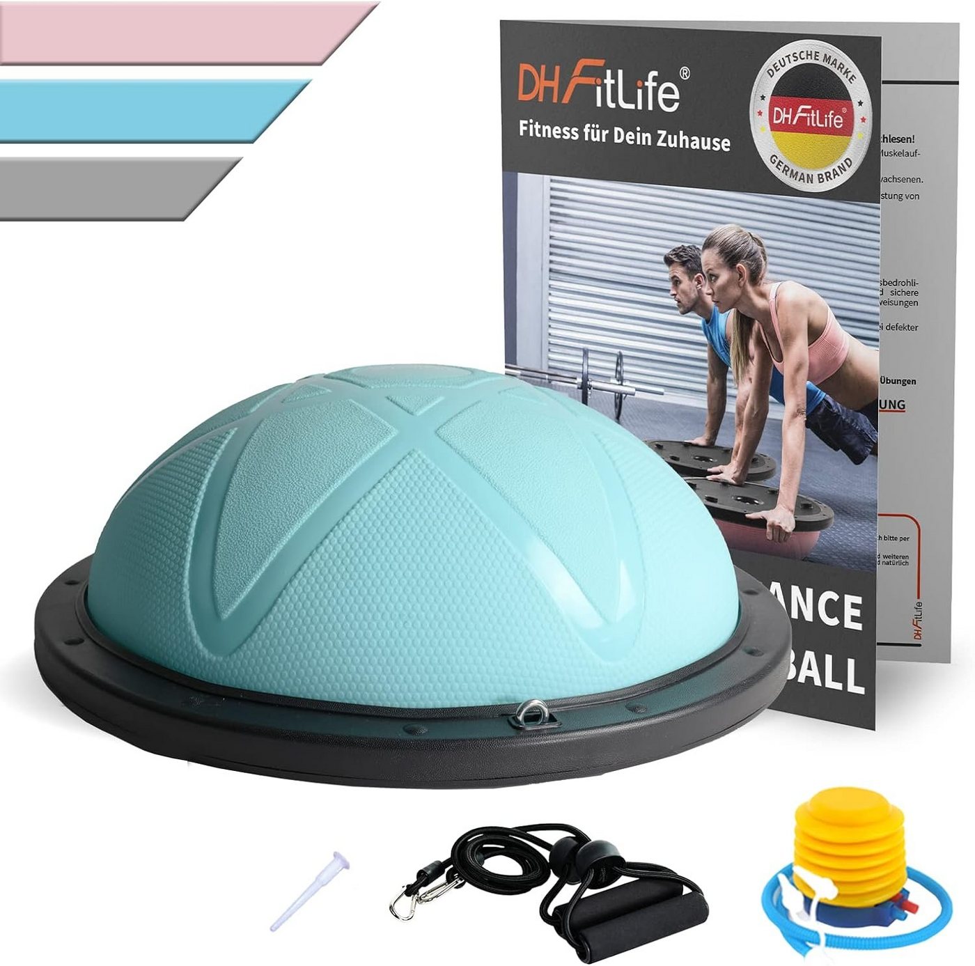 DH FitLife Balanceboard Balance Ball, bosu ball, Yoga Gleichgewichtstrainer, beidseitig einsetzbar, Φ60*22cm bis 200 KG, mit Pumpe & 2 bändern DH FitLife Balanceboard Balance Ball, bosu ball, Yoga Gleichgewichtstrainer, beidseitig einsetzbar, Φ60*22cm bis 200 KG, mit Pumpe & 2 bändern von DH FitLife