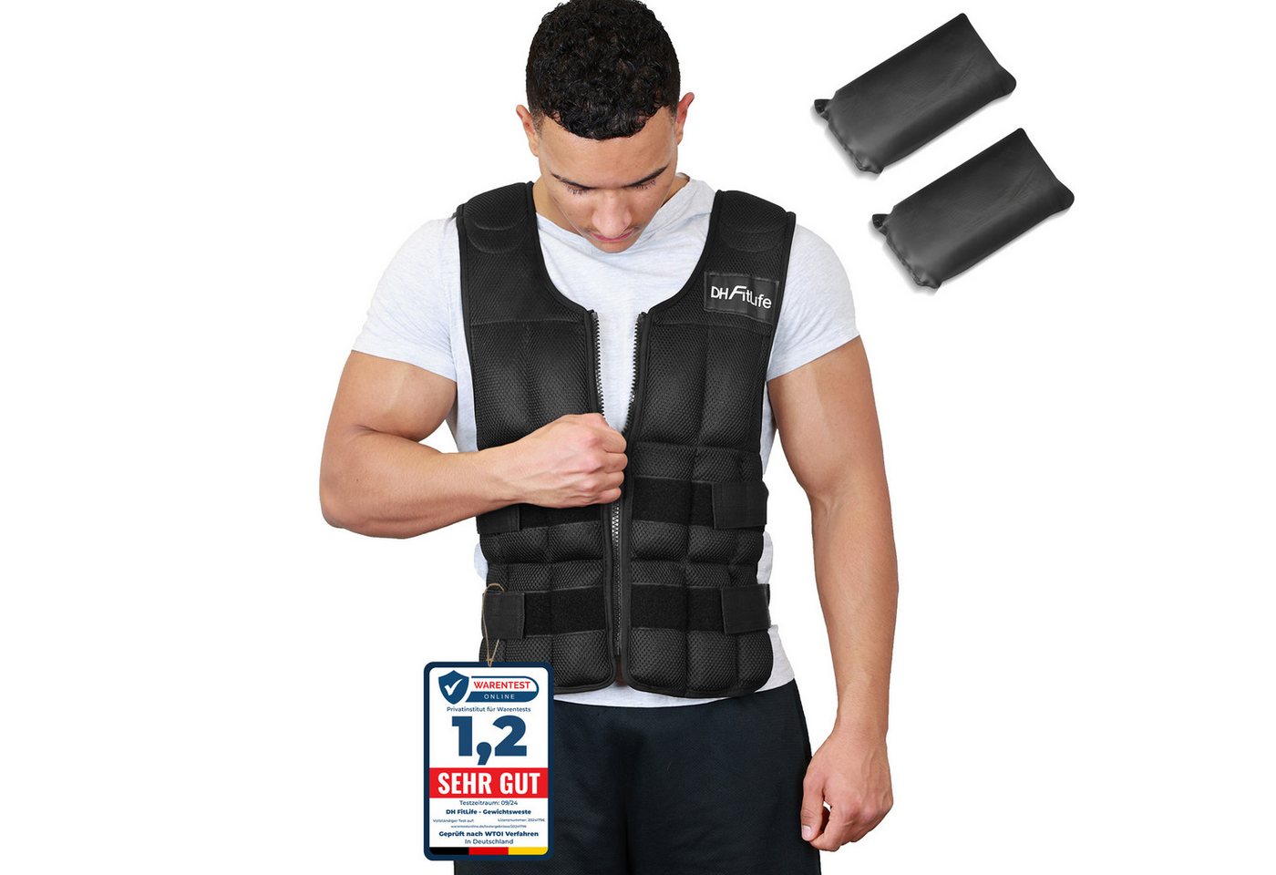 DH FitLife Gewichtsweste Verstellbar 10/20/30KG zum Muskelaufbau u. Krafttraining, (Weighted Vest, Laufweste), Laufweste Damen Herren, Fitness Trainingsweste von DH FitLife