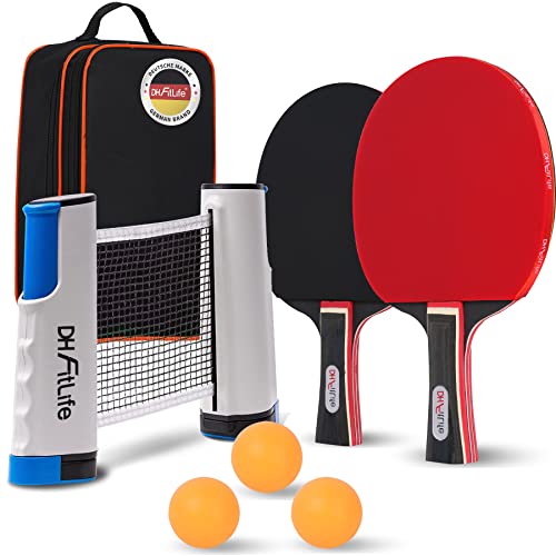 DH FitLife Tischtennisschläger Set für 2 Spieler, mit ausziehbarem mobilen Tischtennisnetz, 3 Tischtennisbälle, 2 Schläger, inkl. Aufbewahrungstasche, für jeden Tisch, Tischtennis Set mit Netz DH FitLife Tischtennisschläger Set für 2 Spieler, mit ausziehbarem mobilen Tischtennisnetz, 3 Tischtennisbälle, 2 Schläger, inkl. Aufbewahrungstasche, für jeden Tisch, Tischtennis Set mit Netz von DH FitLife