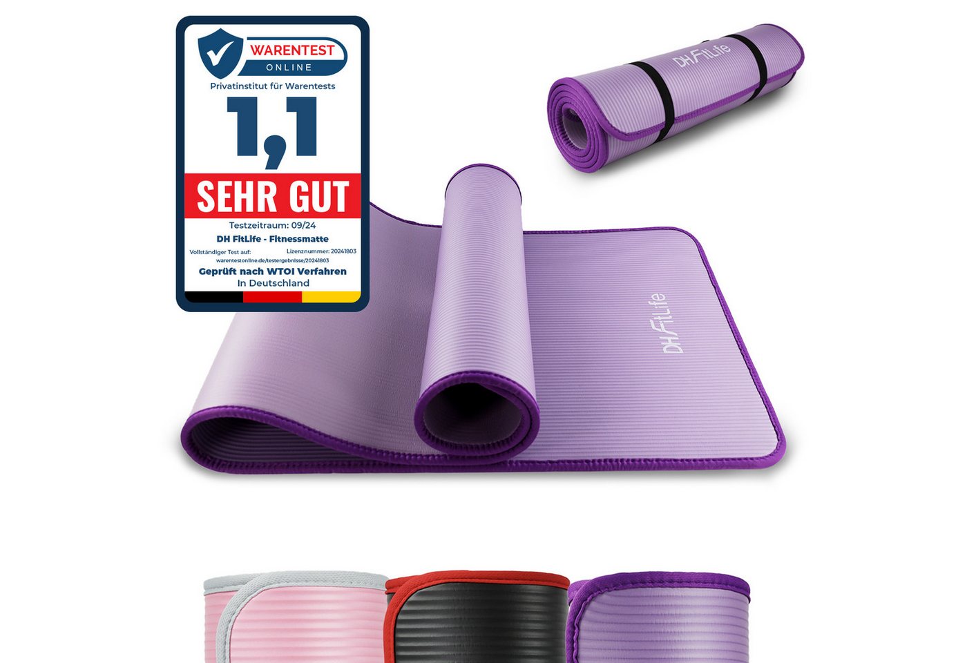 DH FitLife Fitnessmatte Fitnessmatte, Sportmatte 183 * 61 * 1 cm (Gymnastikmatte extra reißfest, Yogamatte rutschfest und dick, Workout Matte, Fitnessmatte mit Orientierungslinien), Gelenkschonend, Schalldämpfend von DH FitLife