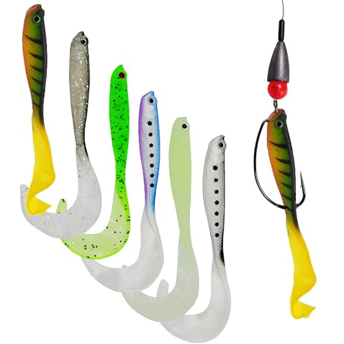 DHER angelköder Set Rubber Fishing kunstköder Lure Artificial Rubber Fishing Lure Artificial 6 Stück Lockenschwanz-Weichköder, Hecht- und Hecht-Gummifisch mit Drehschwanz, Angel-Gummifisch DHER angelköder Set Rubber Fishing kunstköder Lure Artificial Rubber Fishing Lure Artificial 6 Stück Lockenschwanz-Weichköder, Hecht- und Hecht-Gummifisch mit Drehschwanz, Angel-Gummifisch von DHER