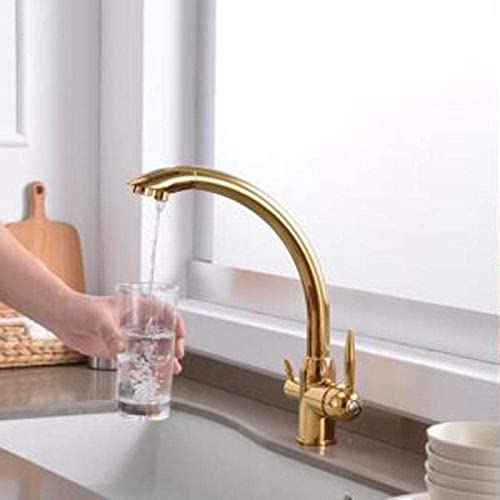 DHJUSPS Küchenarmatur Doppelhalter Doppellochfilter Wasser Küchenarmatur Chrom Schwarz Golden Trinkwasser Wasserhahn-Beige_mit_Punkt Thriving von DHJUSPS