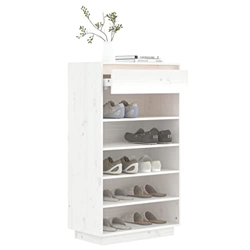 Schuhregal, Schuhschrank mit offenen Regalen, Schuhaufbewahrungsschrank mit Schublade, 60 x 34 cm, Schuhaufbewahrungs-Organizer aus Holz für Eingangsbereich, Wohnzimmer, Flur, Schlafzimmer (weiß) A von DHKDQQW