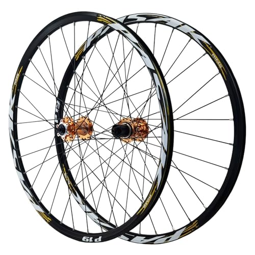 Mountainbike Laufradsatz 26/27,5/29 Zoll Vorderrad & Hinterrad Rad Legierung Scheibenbremse Alu-Legierung Doppelschicht Felge 8-12s Kassette 32 Löcher(Gold_27.5") von DHNCBGFZ