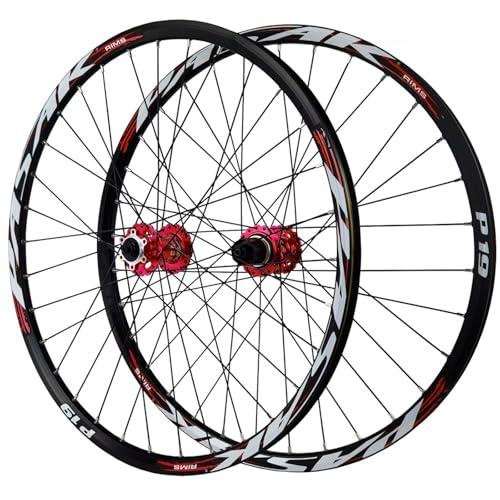 Mountainbike Laufradsatz 26/27,5/29 Zoll Vorderrad & Hinterrad Rad Legierung Scheibenbremse Alu-Legierung Doppelschicht Felge 8-12s Kassette 32 Löcher(Rosso) von DHNCBGFZ